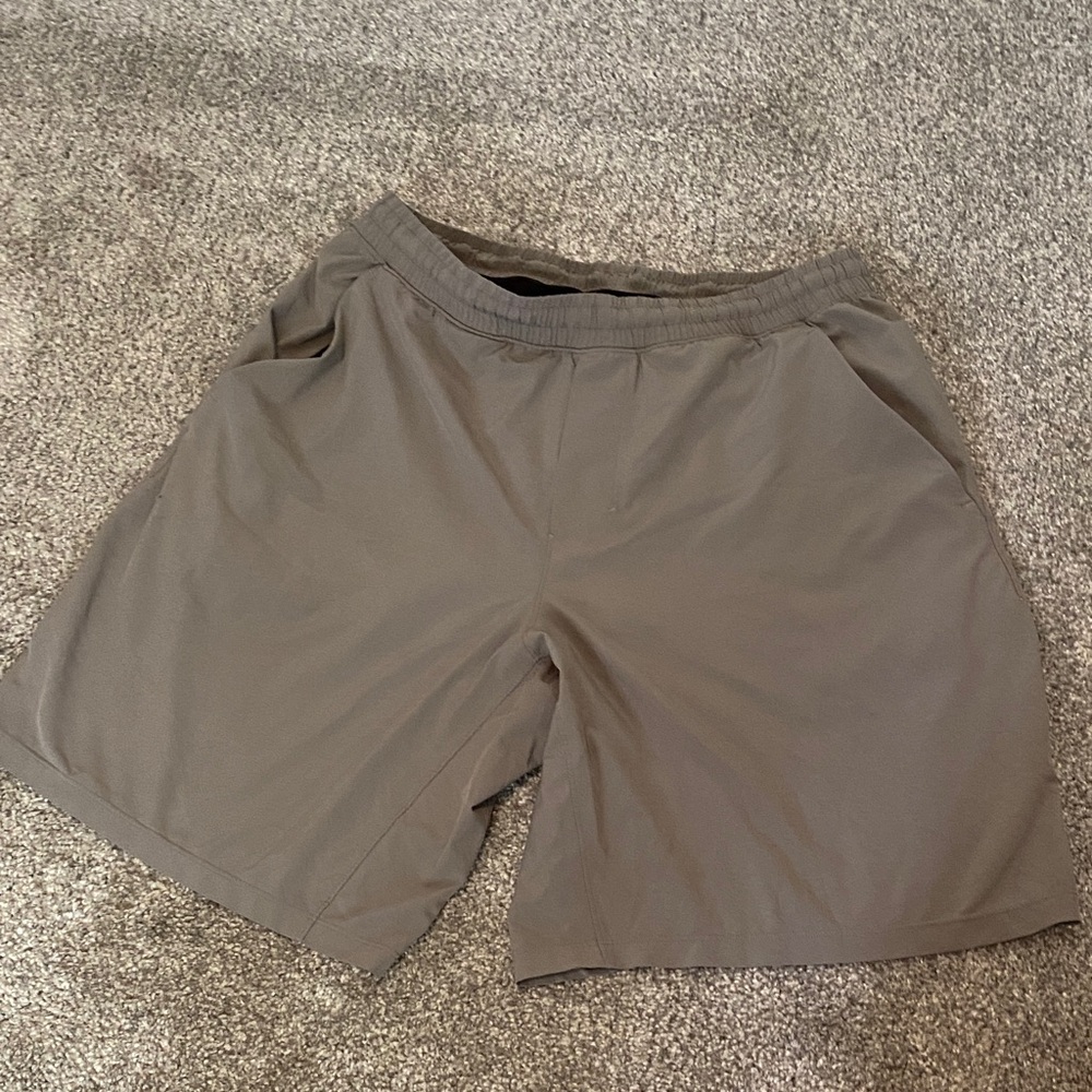 Lululemon lined shorts   I believe these are pace breaker. Color is ash grey